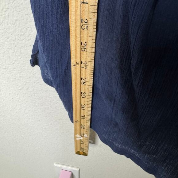 Catherines 1X Blue Embroidered Cotton Boho Peasant Top Tassel V-Neck  Blouse - Picture 4 of 6